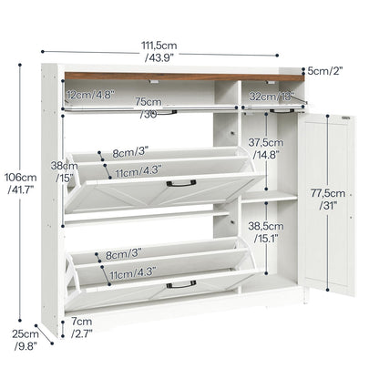 HOOBRO Farmhouse Style Shoe Cabinet with 2 Flip-Top Drawers & Adjustable Side Cabinet