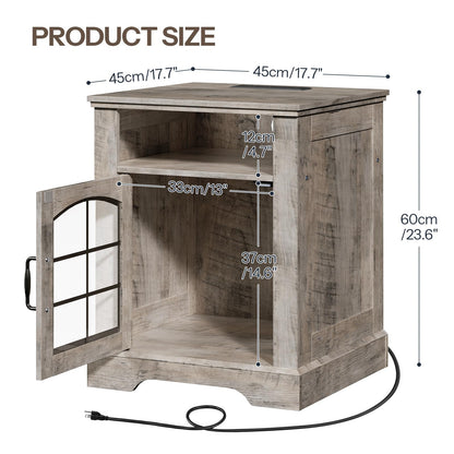 HOOBRO 17.7-inch Greige Wood Farmhouse Style Living Room Side Table with Charging Station