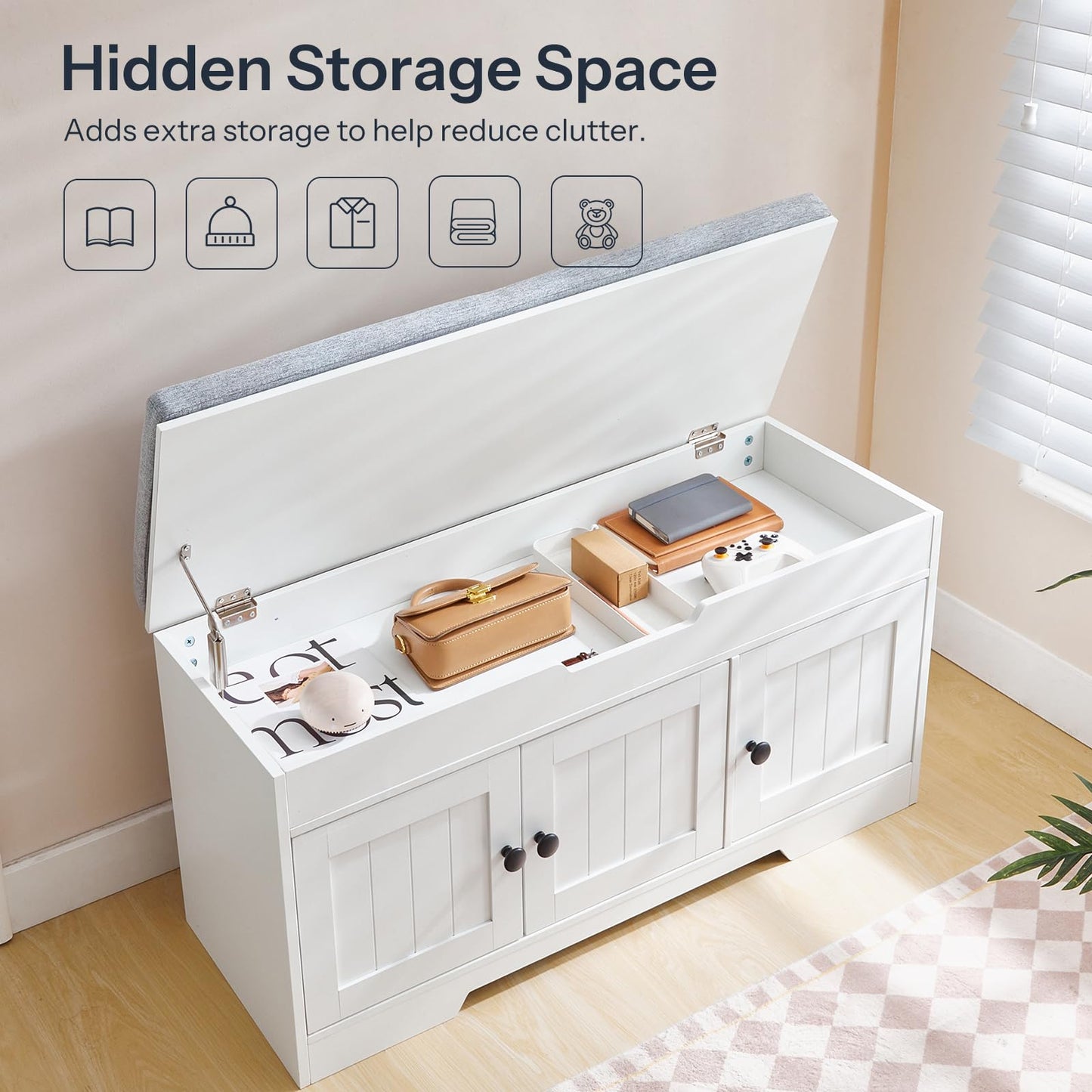 HOOBRO 39.4-inch Long 3-Tier Wooden Shoe Storage Entryway Bench