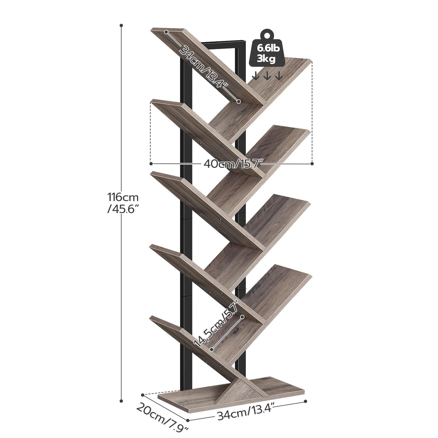 HOOBRO Greige 9-Tier Floor-Standing Wooden Tree-Shaped Bookshelf