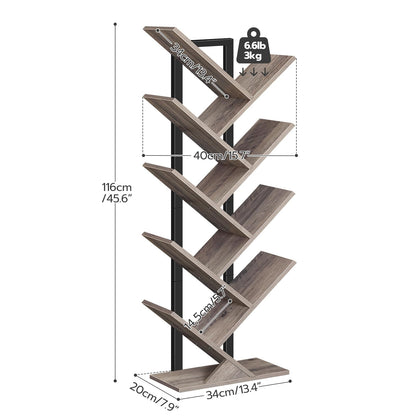 HOOBRO Greige 9-Tier Floor-Standing Wooden Tree-Shaped Bookshelf
