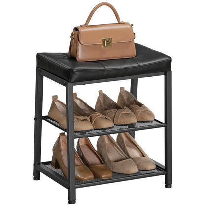 HOOBRO Shoe Bench with 2-Tier Storage Rack, Shoe Storage Bench, Black