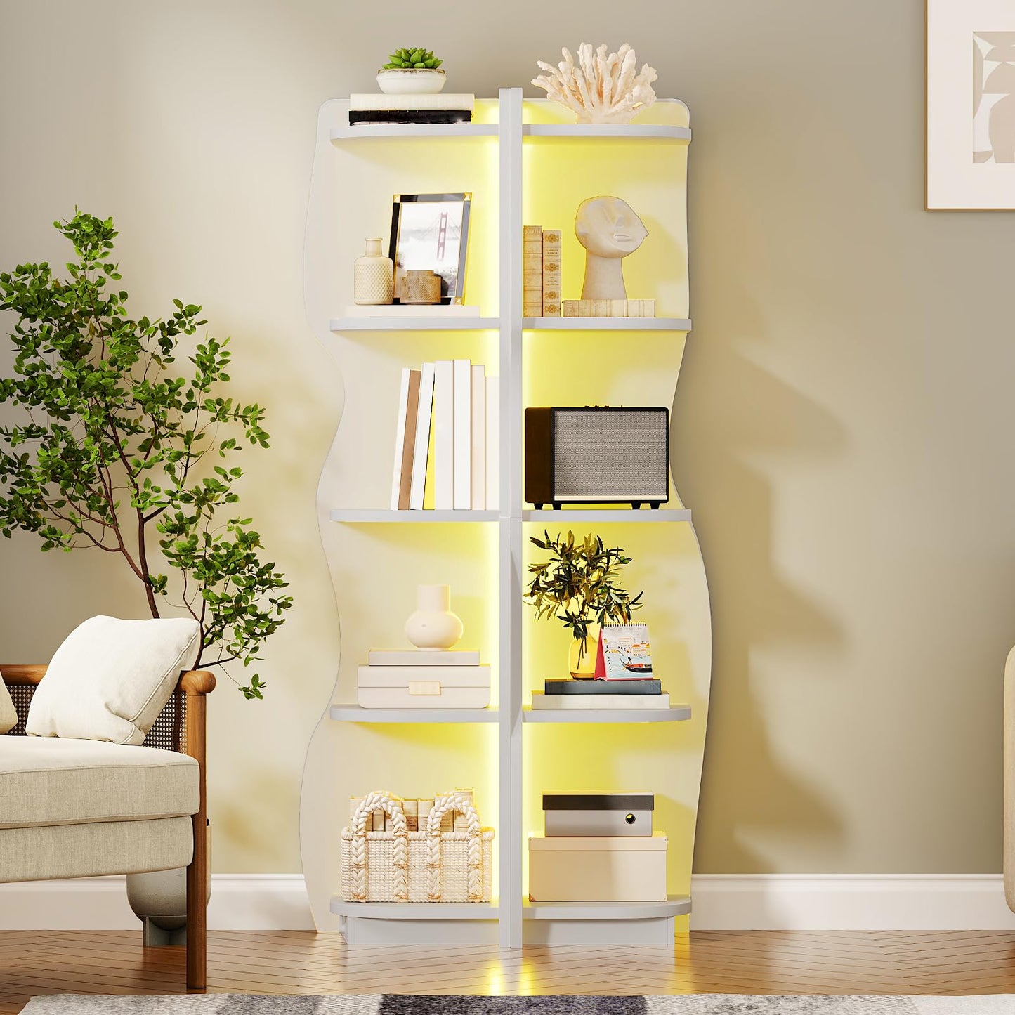 HOOBRO 5-Tier Modern Bookshelf & Corner Shelf with Light