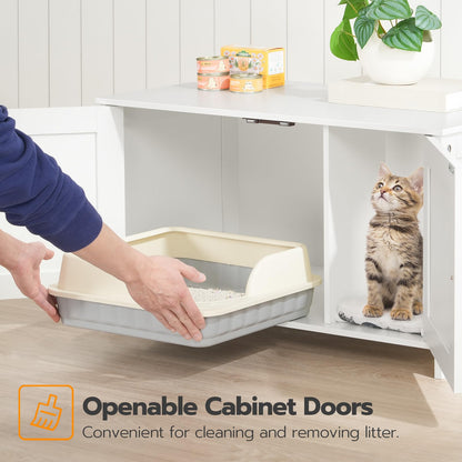 HOOBRO White Large Concealed Litter Box Enclosure with Removable Divider