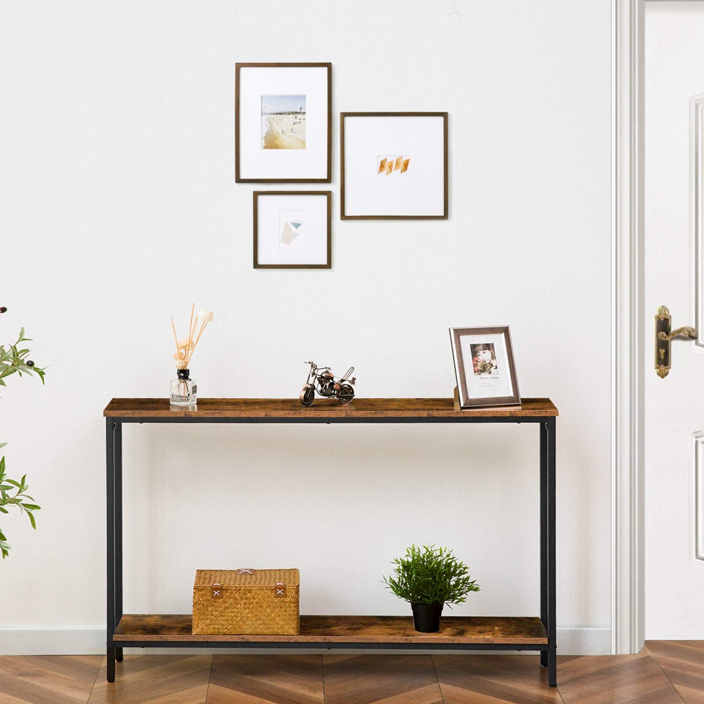 HOOBRO Retro Brown 47.2-inch Narrow Side Table with Shelves