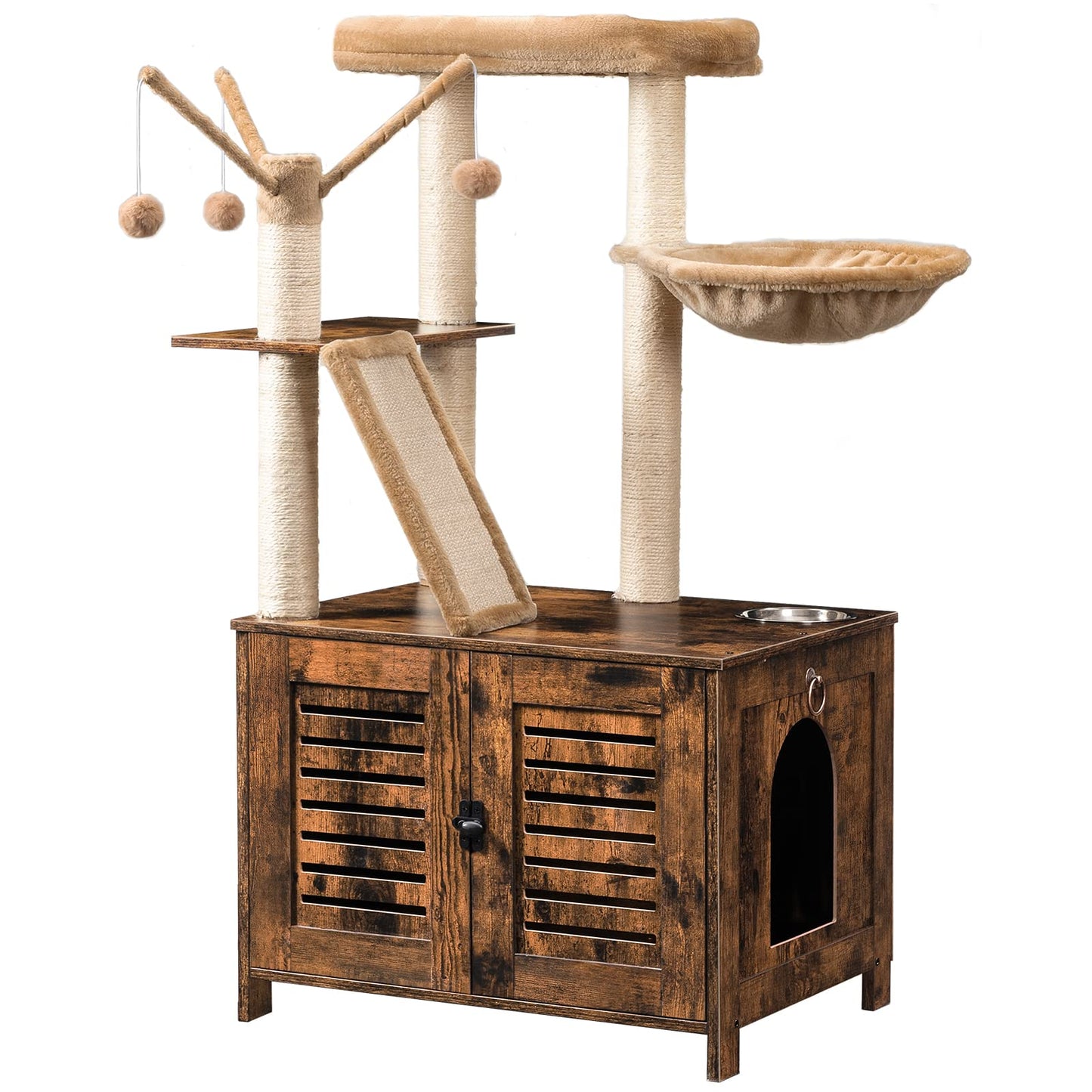 HOOBRO Cat Tree with Hidden Litter Box Enclosure & Scratching Posts