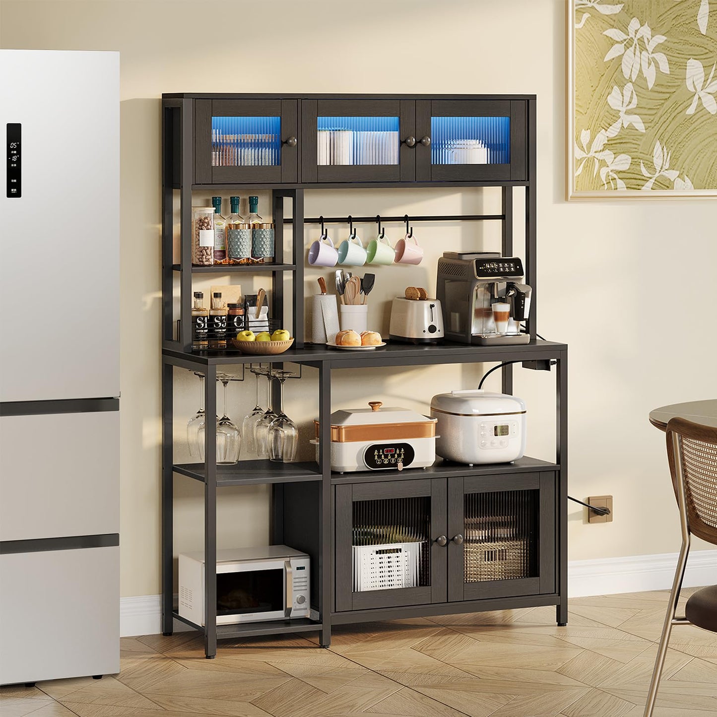 HOOBRO 45.3-inch Multi-functional Bakers Rack with Power Outlet & LED Light