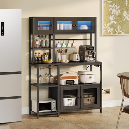 HOOBRO 45.3-inch Multi-functional Bakers Rack with Power Outlet & LED Light