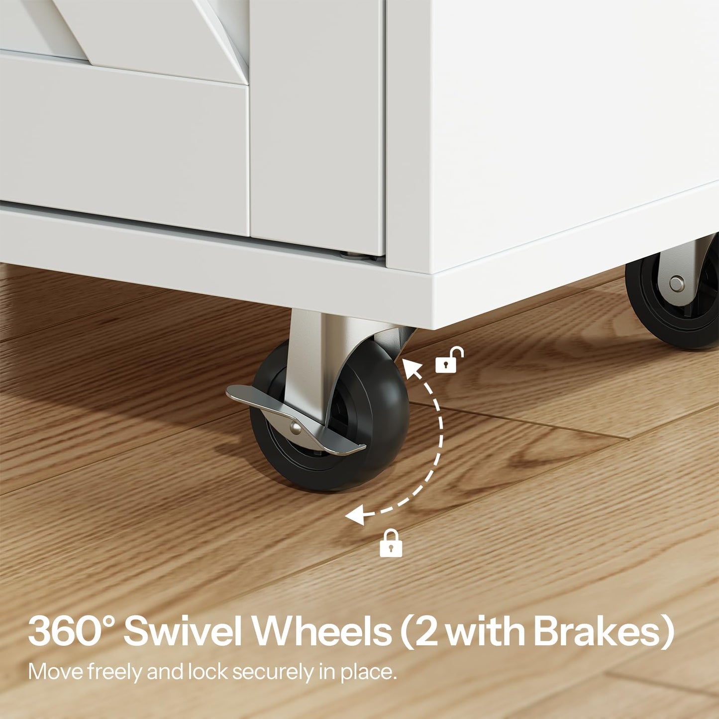 HOOBRO White Farmhouse Style Wooden Side-Pull Filing Cabinet with Charging Station & 3 Drawers & Cabinet Door