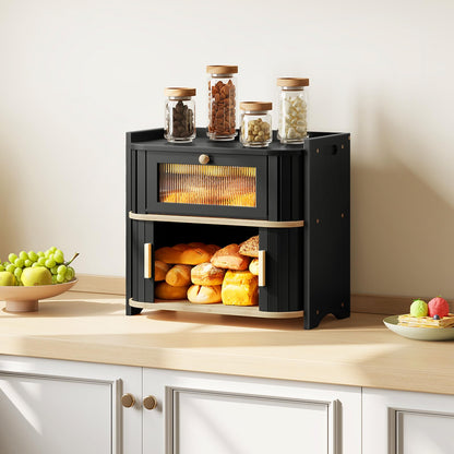 HOOBRO 2-Tier Roll-Top Kitchen Storage Bamboo Bread Box