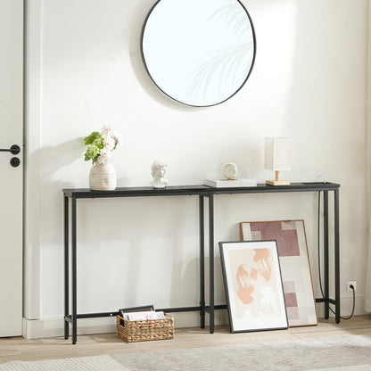 HOOBRO Black 63-inch Narrow Console Table with Charging Station & 2 Power Outlets & USB Port