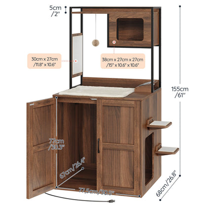 HOOBRO Brown Hidden Robotic Automatic Cat Litter Box Cabinet with Charging Station & Scratch Mat