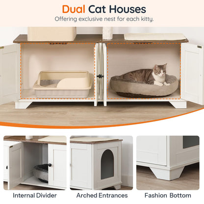 HOOBRO Double Litter Box Enclosure with Cat Tree & Bed & Hammock