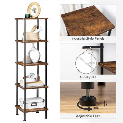HOOBRO Retro Brown Five-Tier Square Corner Shelf