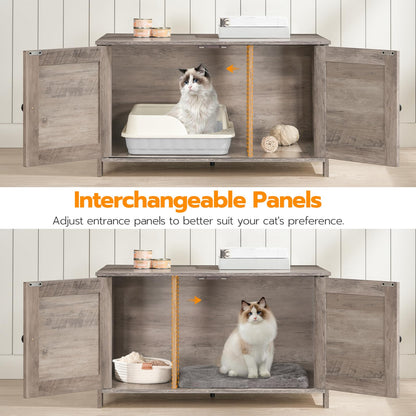HOOBRO Greige Large Concealed Litter Box Furniture with Removable Divider