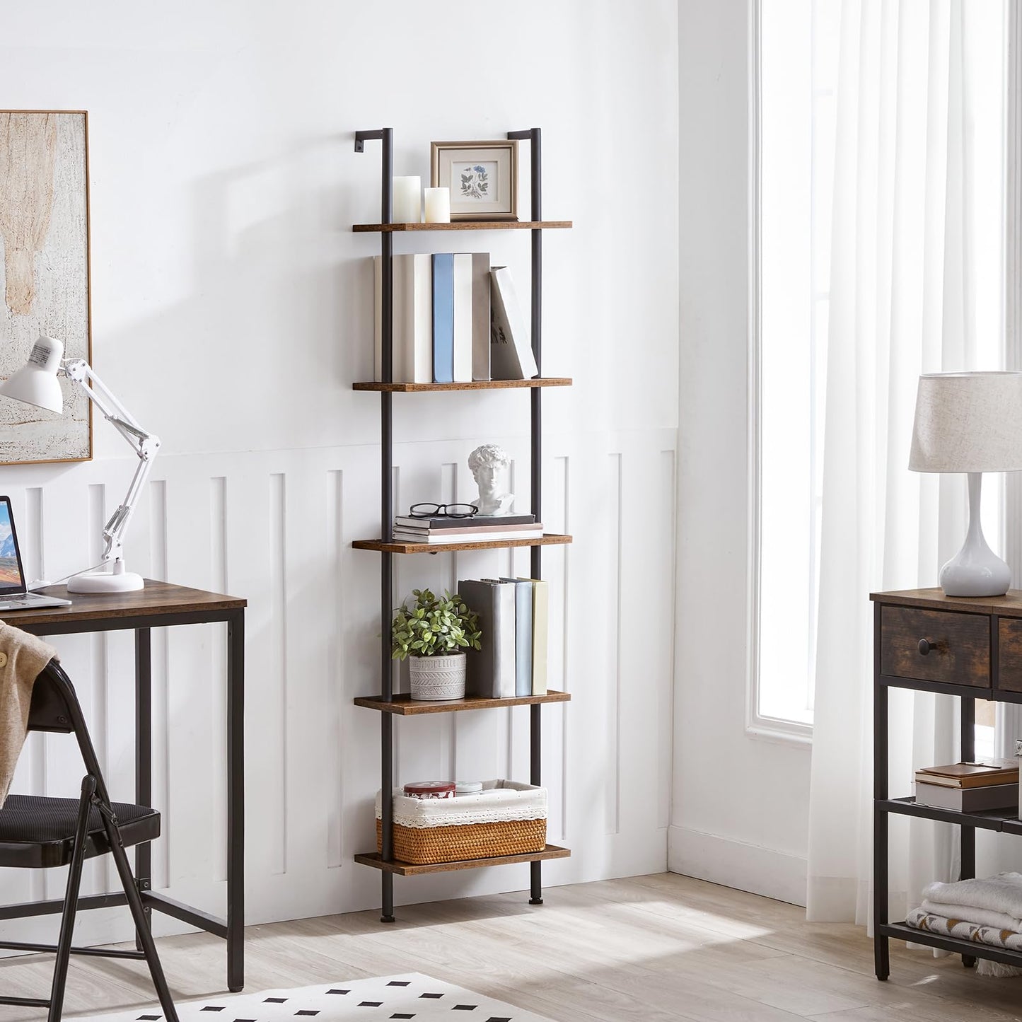 HOOBRO Retro Brown DIY 5-Tier Wooden Trapezoidal Shelf