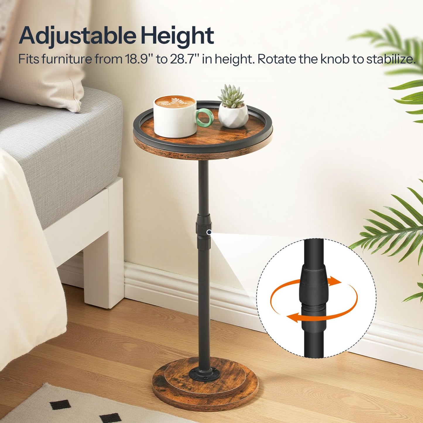 HOOBRO Height Adjustable Small Round Coffee Martini Side Table