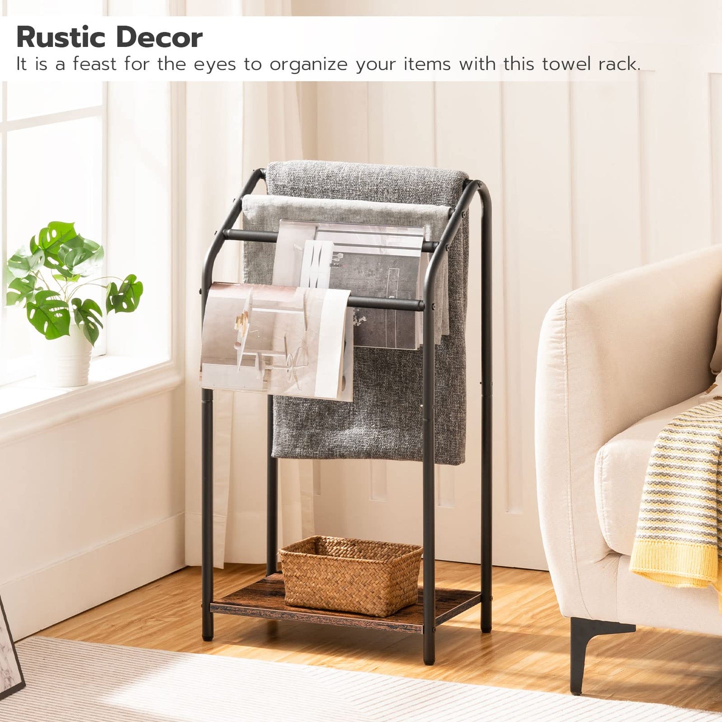 HOOBRO Retro Brown Four-Tier Freestanding Towel Rack