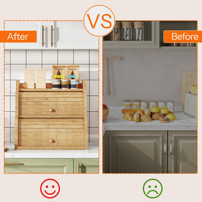 HOOBRO Bamboo Bread Box for Kitchen Countertop