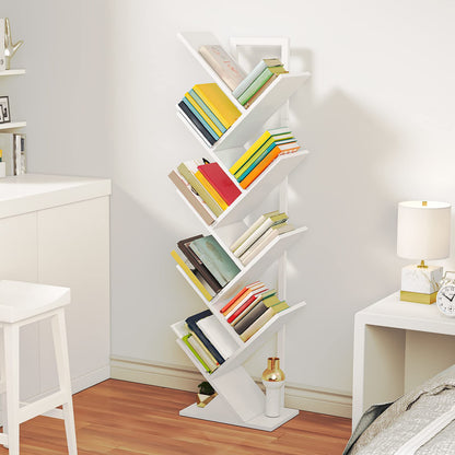 HOOBRO White 9-Tier Floor-Standing Wooden Tree-Shaped Bookshelf