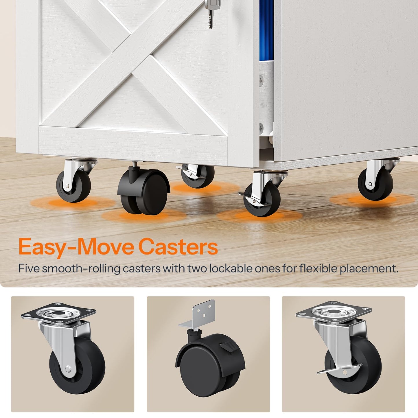 HOOBRO 3 Drawer Mobile Farmhouse File Cabinet for A4/Letter Size