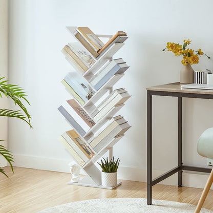 HOOBRO White 9-Tier Floor-Standing Wooden Tree-Shaped Bookshelf