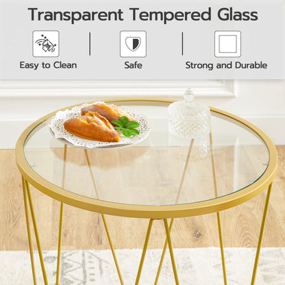 HOOBRO Modern Style Round Metal Frame Small Coffee Table Set / 2PICS