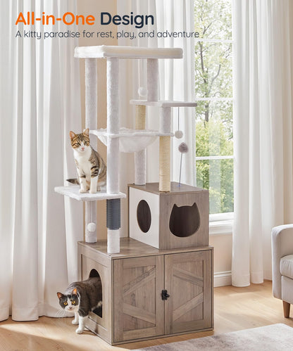 HOOBRO Cat Tree with Hidden Litter Box Enclosure & Sisal Posts