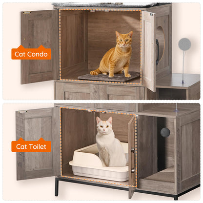 HOOBRO 2-in-1 Double-Layer Concealed Litter Box Furniture with Shelf & 2 Hanging Plush Balls & 1 Toy Bal