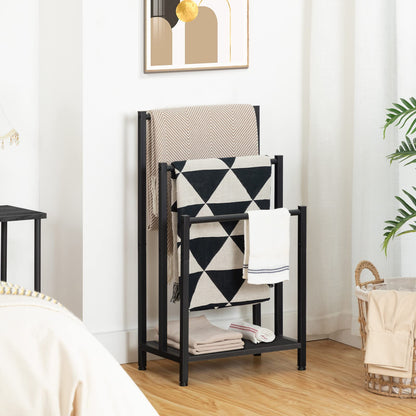 HOOBRO Black Three-Tier Freestanding Towel Rack with Shelves