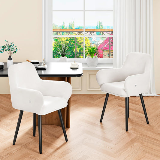 HOOBRO Beige Modern Upholstered Dining Chair with Soft Armrests / 2PICS