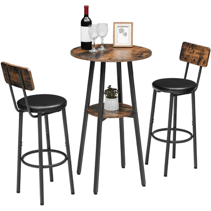 Bar height table with two stools on a white background
