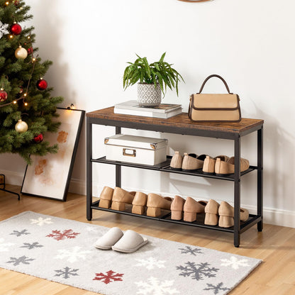 HOOBRO 29.5-inch Industrial Style Three-Tier Shoe Rack with Mesh Shelf