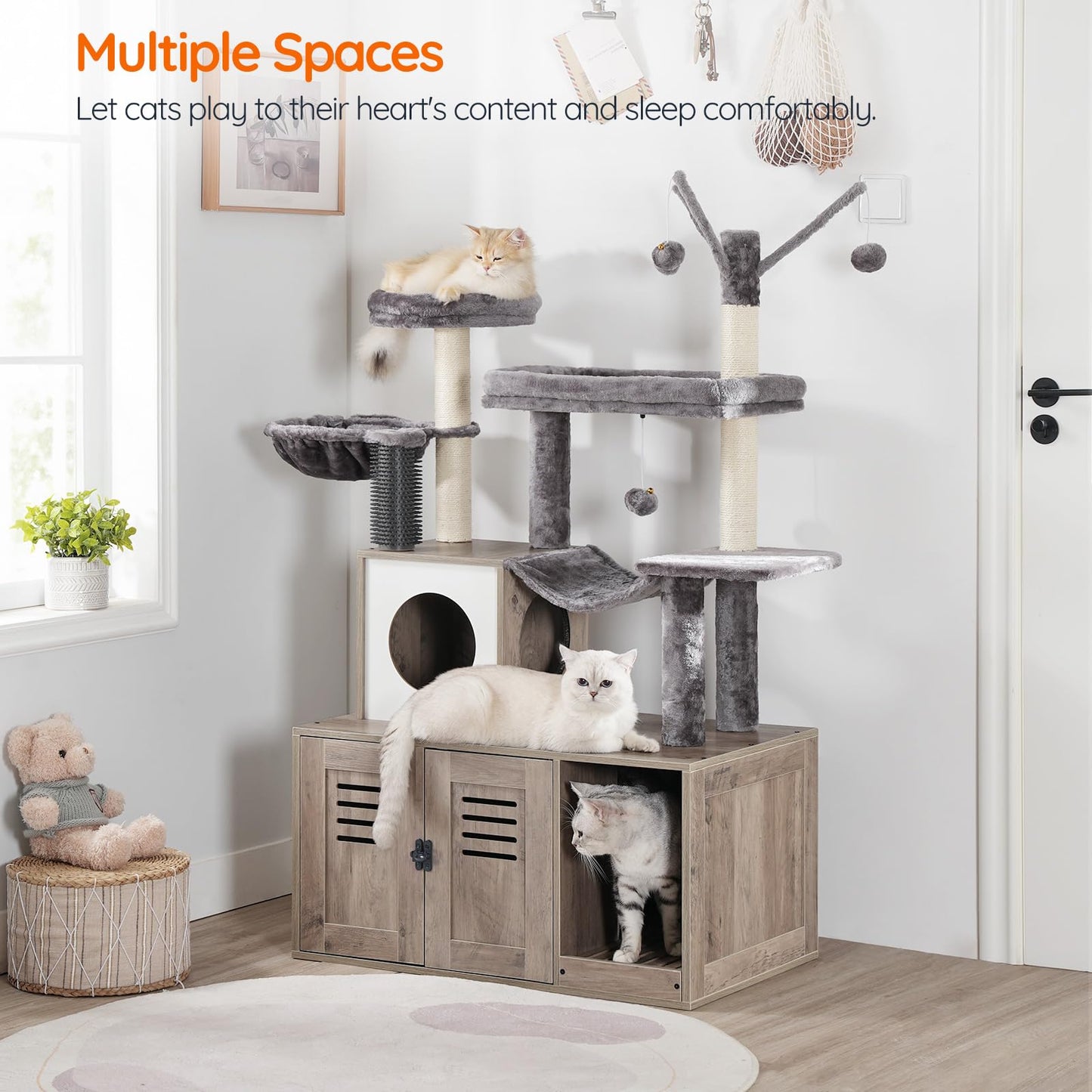 HOOBRO Large Hidden Litter Box Cat Tree with Scratching Posts