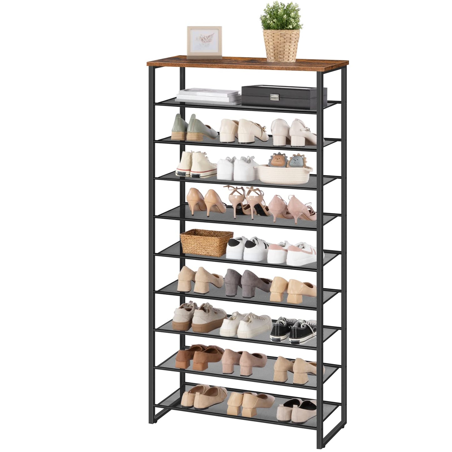 HOOBRO 29.5 inch L 10-Tier Shoe Rack Holds 36-40 Pairs of Shoes