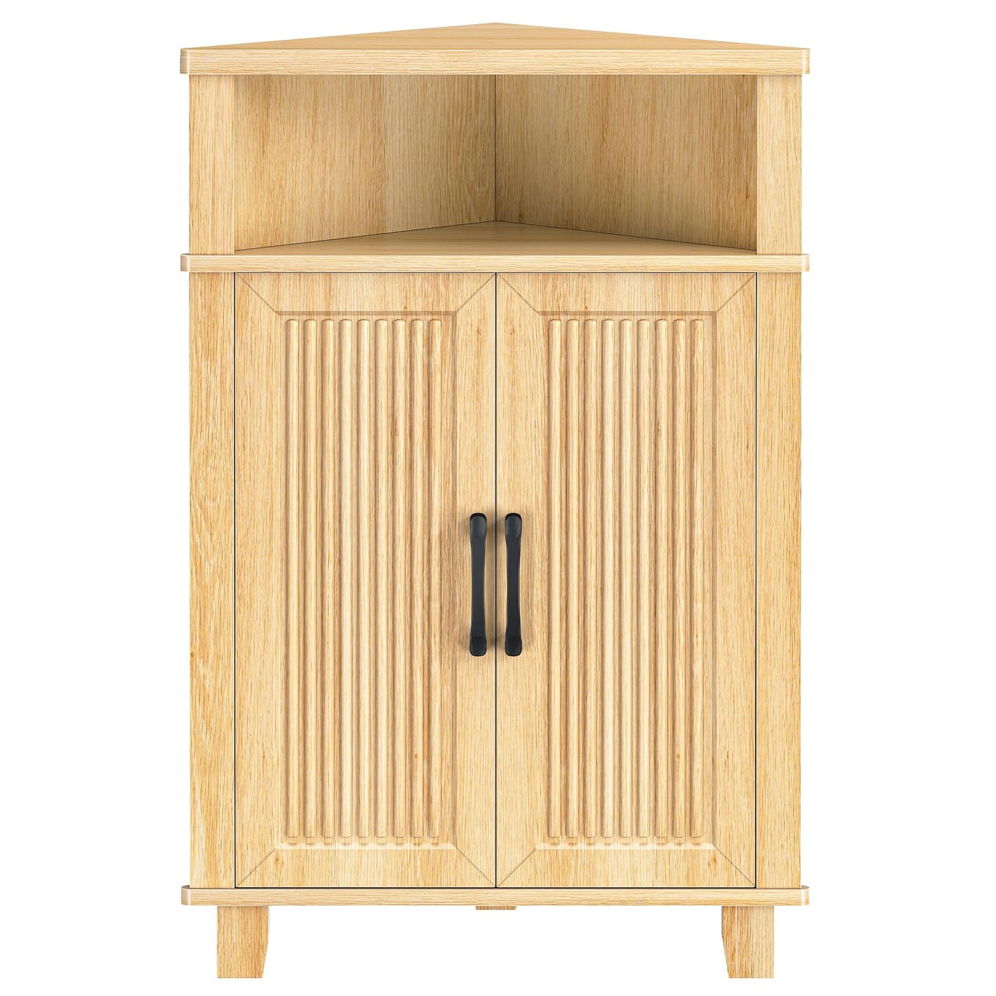 HOOBRO Small Wooden Corner Fluted Storage Cabinet with Door