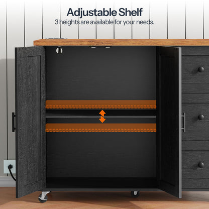 HOOBRO Rolling Kitchen Island with Power Outlet