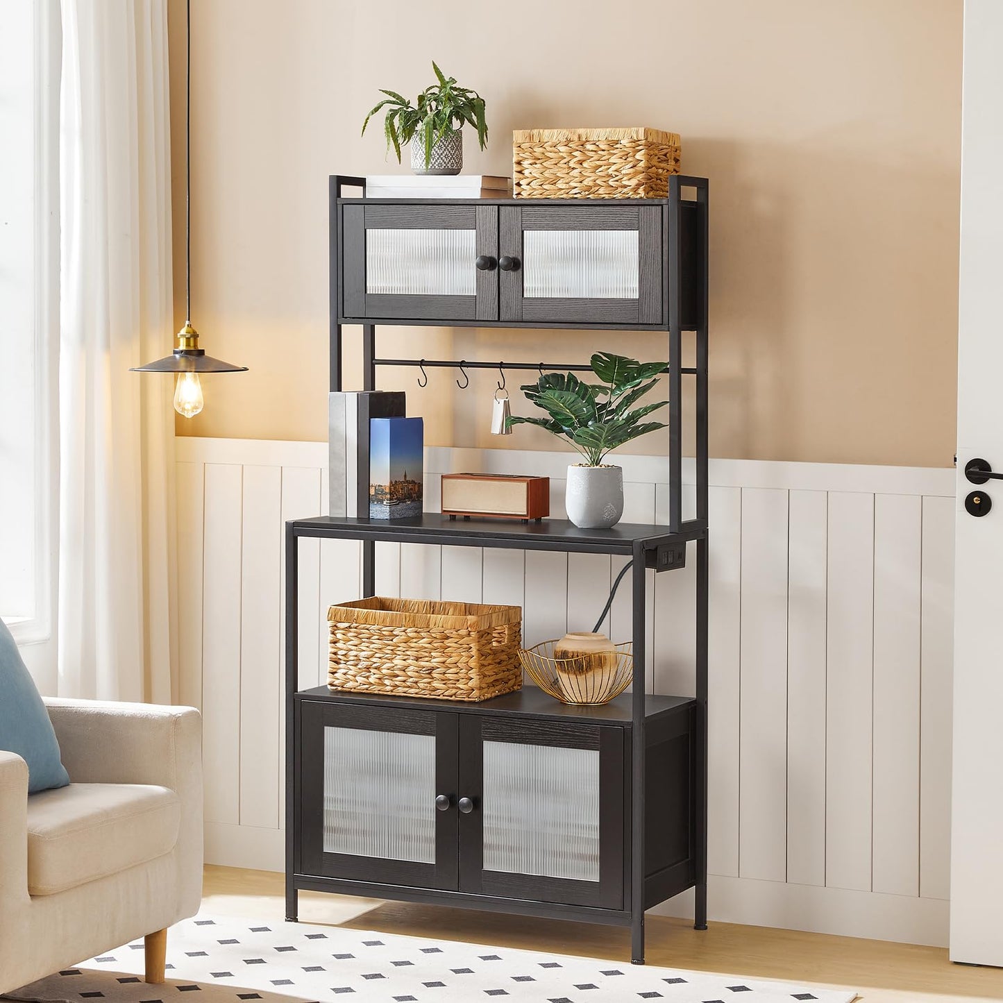 HOOBRO 5-Tier Coffee Bar & Bakers Rack with Cabinet & Power & LED