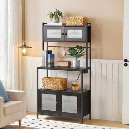 HOOBRO 5-Tier Coffee Bar & Bakers Rack with Cabinet & Power & LED