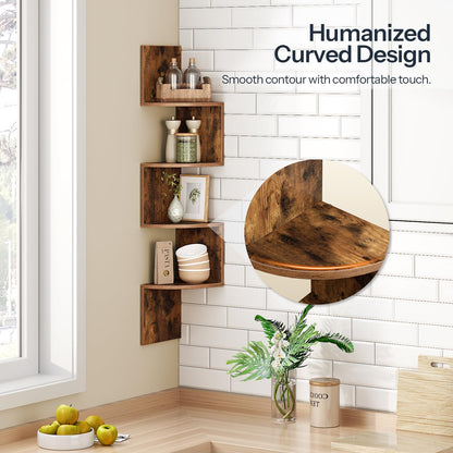 HOOBRO Retro Brown Wall-Mounted Corner Shelf / 2pics