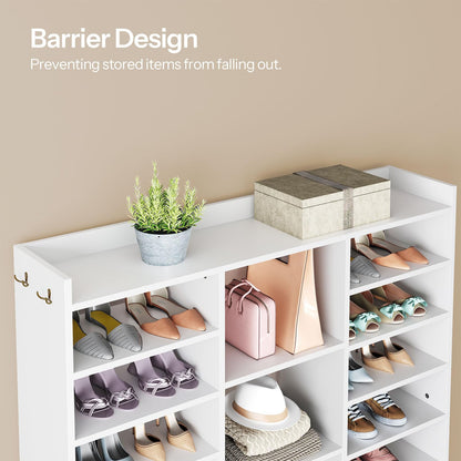 HOOBRO 10-Tier Wooden Shoe Rack Organizer with Cubbies & Fabric Drawer