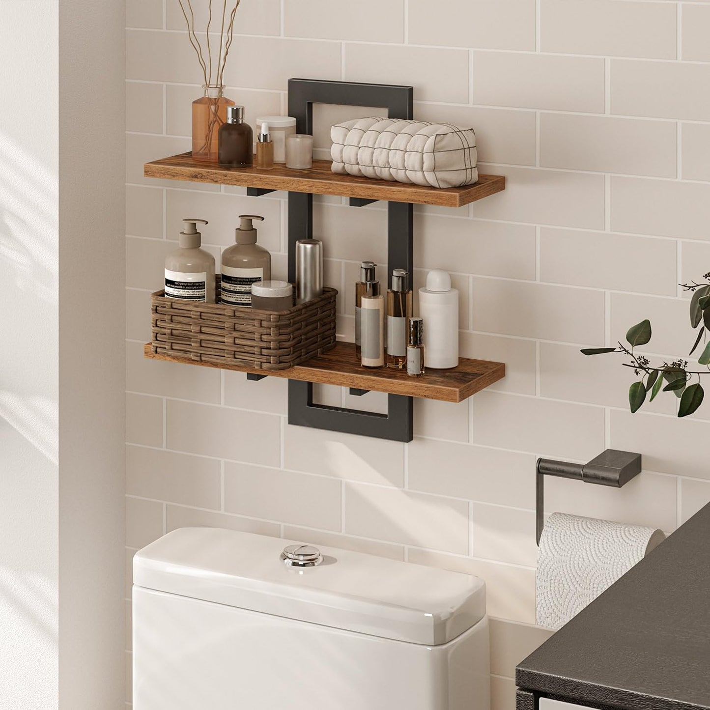 HOOBRO Brown 15-inch Wall-Mounted Shelf /2PICS