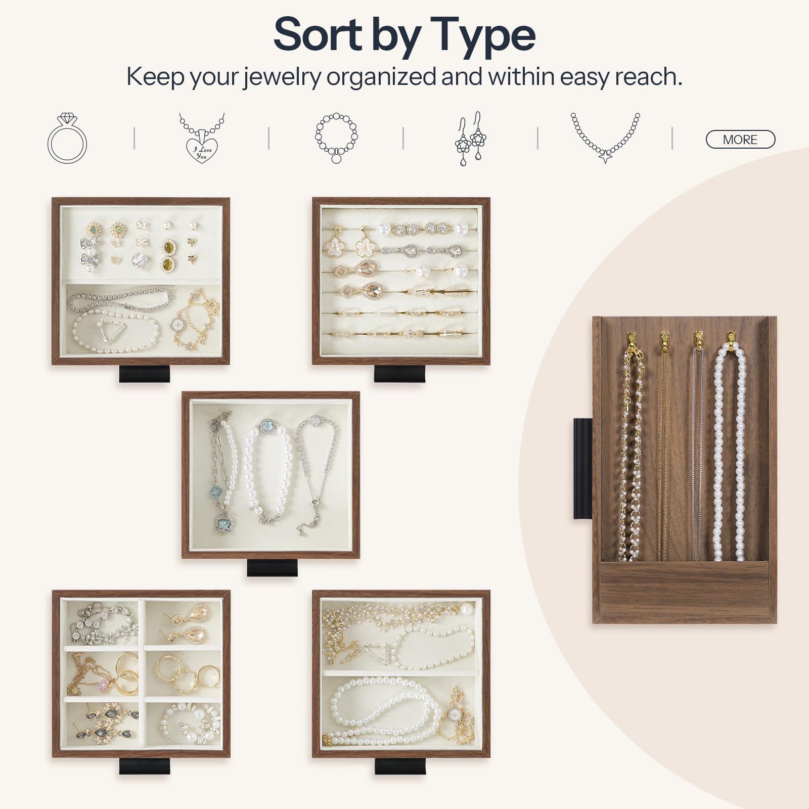 HOOBRO Vertical Wooden Jewelry Organizer Box