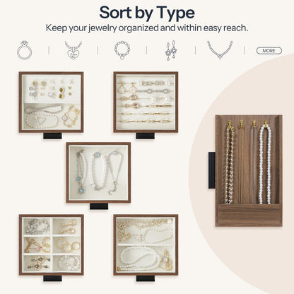 HOOBRO Vertical Wooden Jewelry Organizer Box