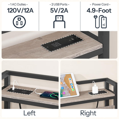 HOOBRO King Size Headboard, Headboard with 2 Outlets and 4 USB Ports, Adjustable Height, Storage Rack, Sturdy and Stable, Easy Assembly, Greige and Black