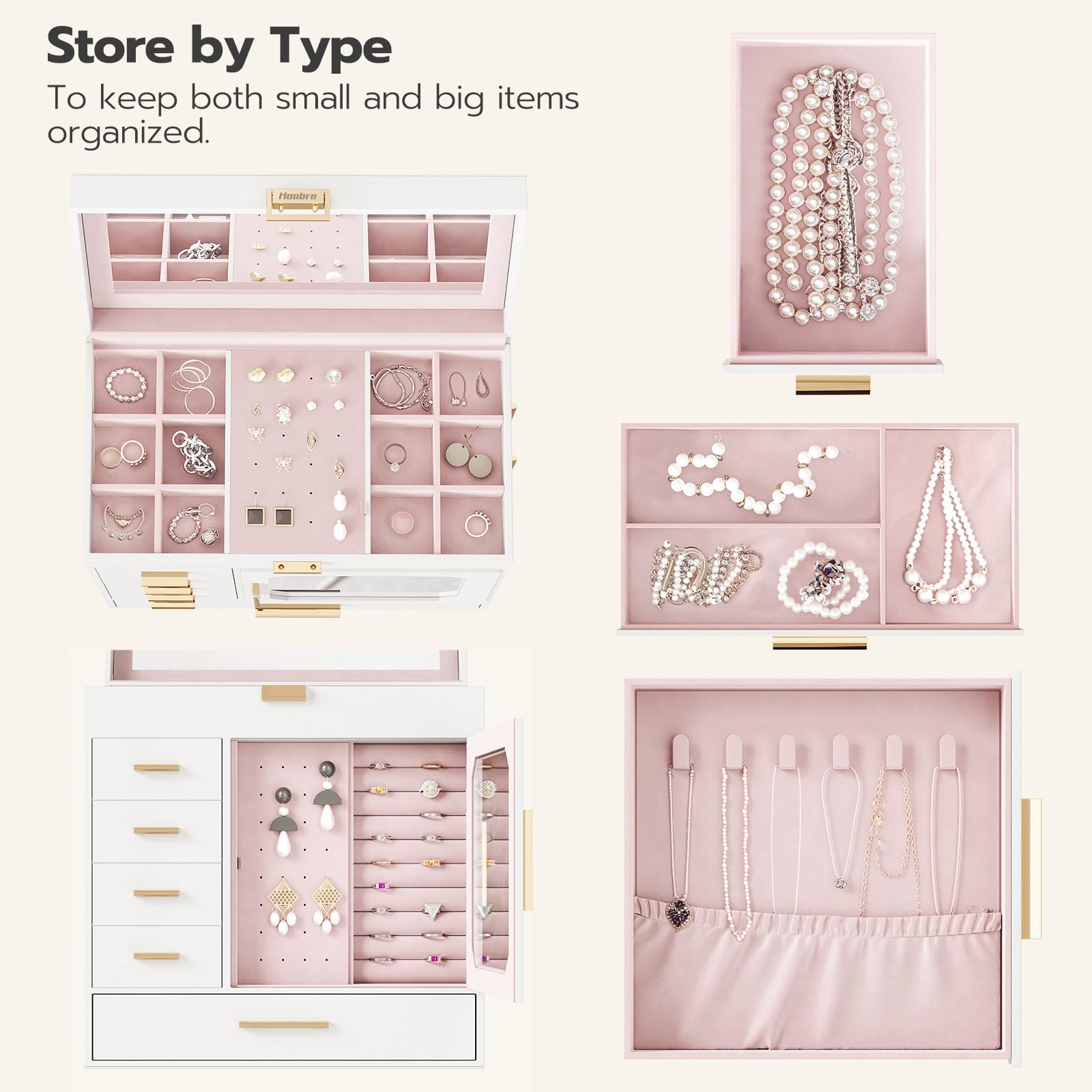 HOOBRO Vertical Design Jewelry Storage Box with Mirror