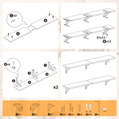 HOOBRO 30-inch Retro Brown Metal Frame Wall-Mounted Shelf /2PICS