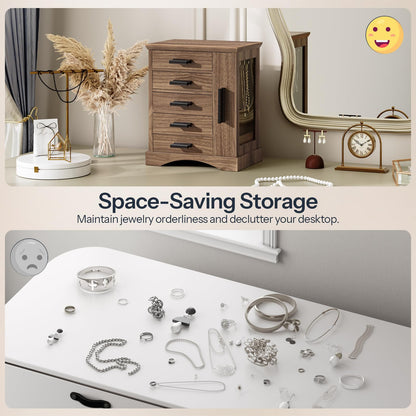 HOOBRO Vertical Wooden Jewelry Organizer Box