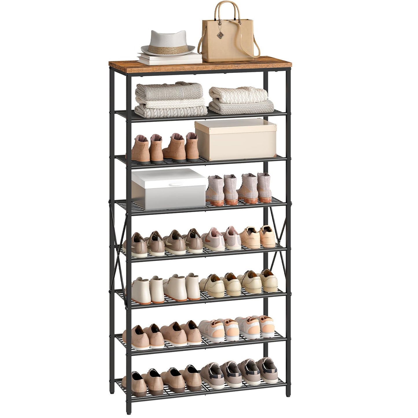 HOOBRO 8-Tier Metal Shoe Rack for Front Door Entrance