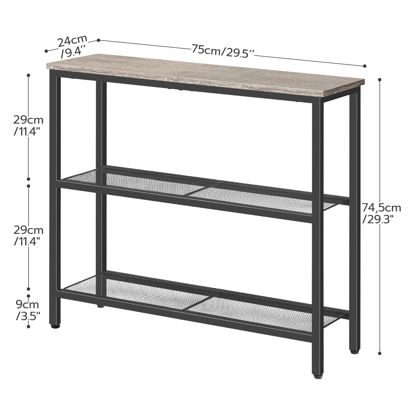 HOOBRO Greige 29.5-inch Three-Tier Narrow Entryway Table